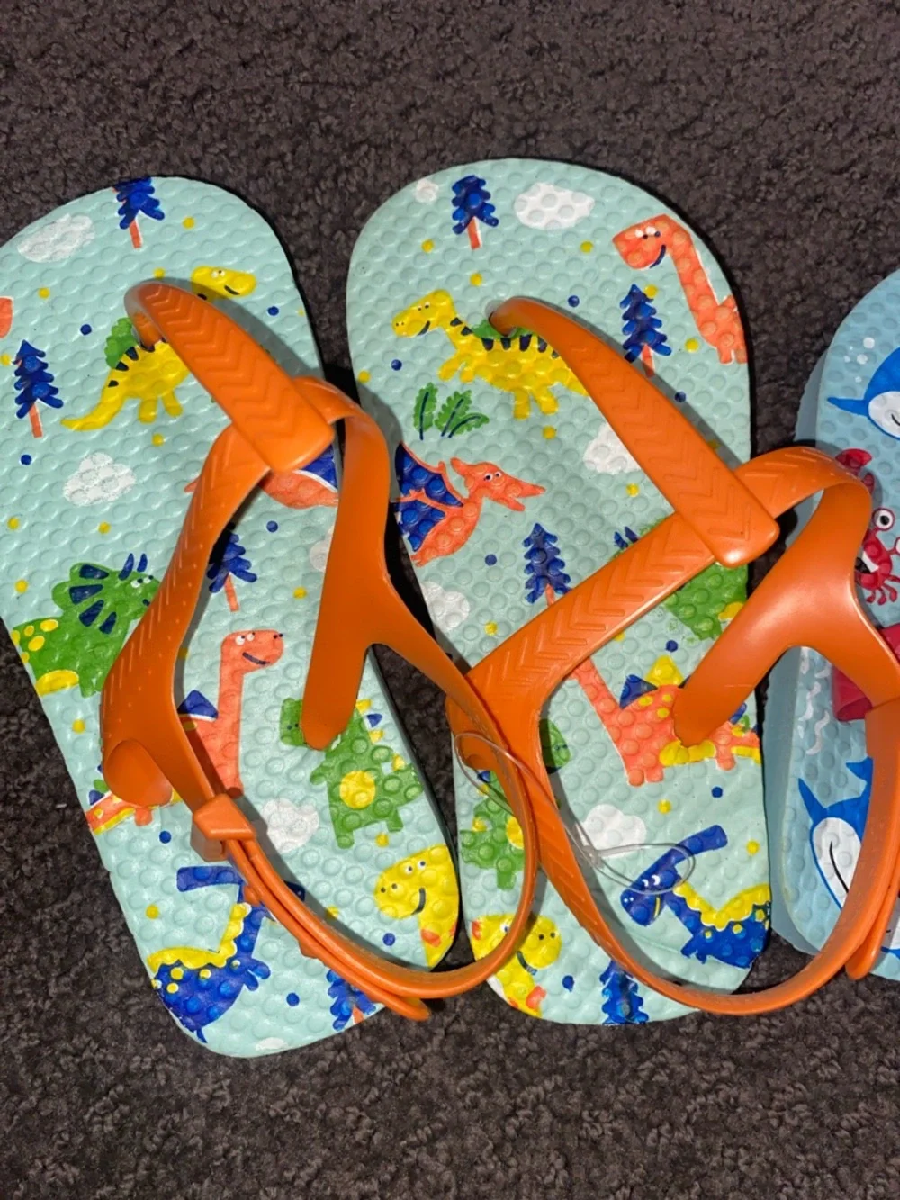 Kids' Dinosaur & Shark Flip Flop Sandals w/Back Strap- Orange Red Blue NWT❗️‎